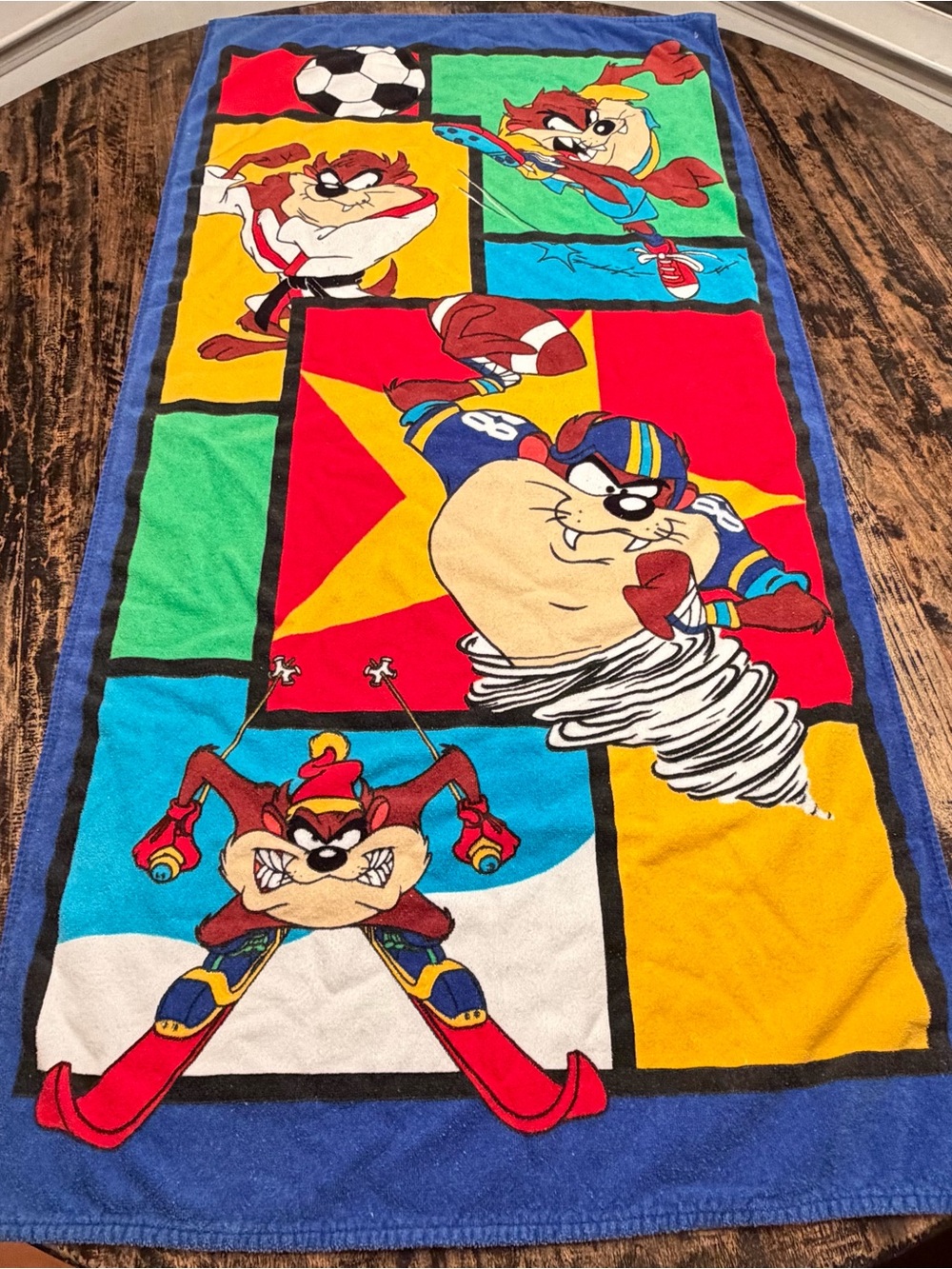 Vintage 1999 Multi-Color Looney Toons Taz Sports Beach Towel - Cartoon Character
